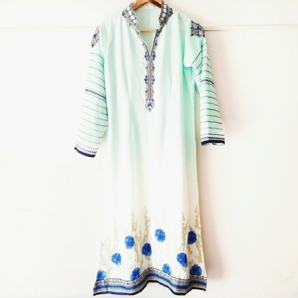 Green Ombre Floral Salwar Kameez Party Dress - Picture 1 of 7